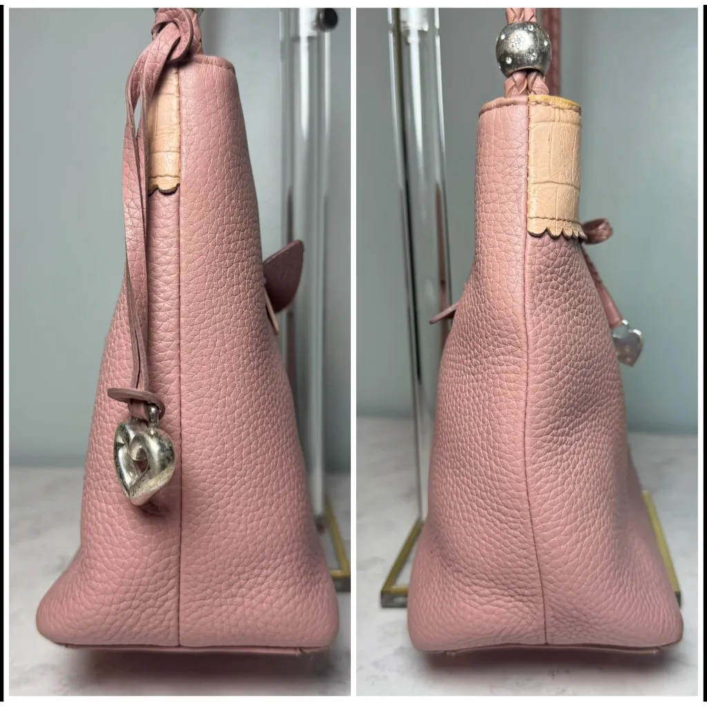 Y2K Brighton “Darlene” Shoulder Bag Pink Leather Silver Hearts - Image 10