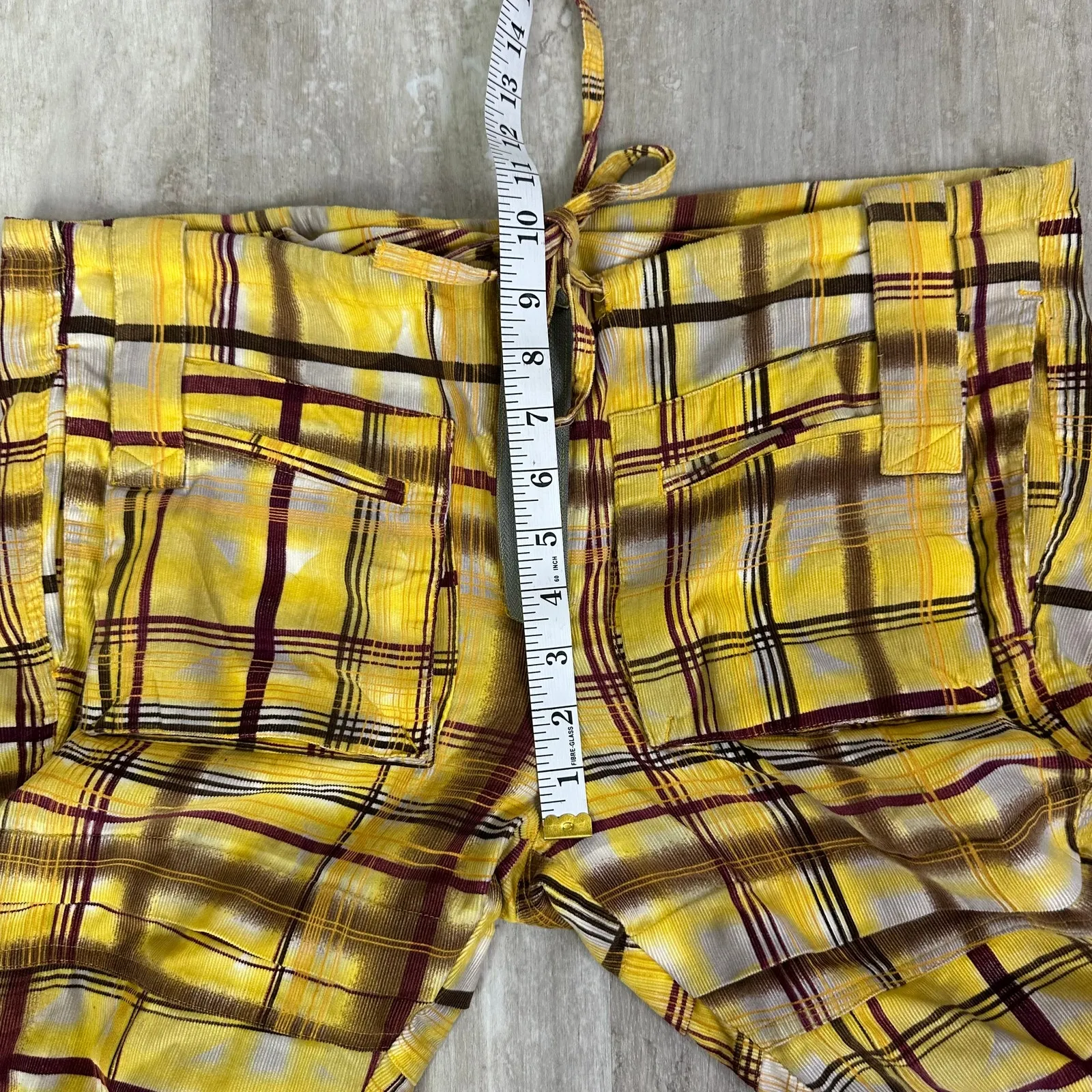 Farm Rio Yellow Plaid Low Rise Flare Pants Y2K Women’s US Small - Image 4