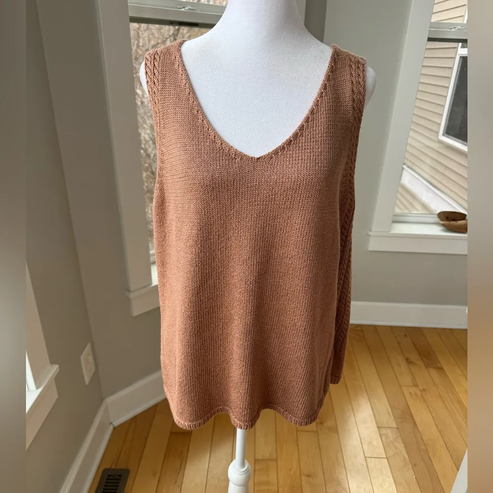 Tribal Jeans Camel Tan Knit Sweater Vest w Braided Details Size Large - Image 9