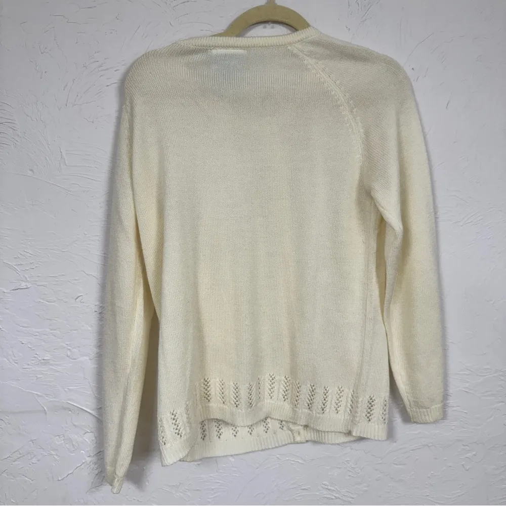 Vintage Cream Crochet Cardigan Sweater Womens M Light Academia Preppy Classic Size M - Image 2