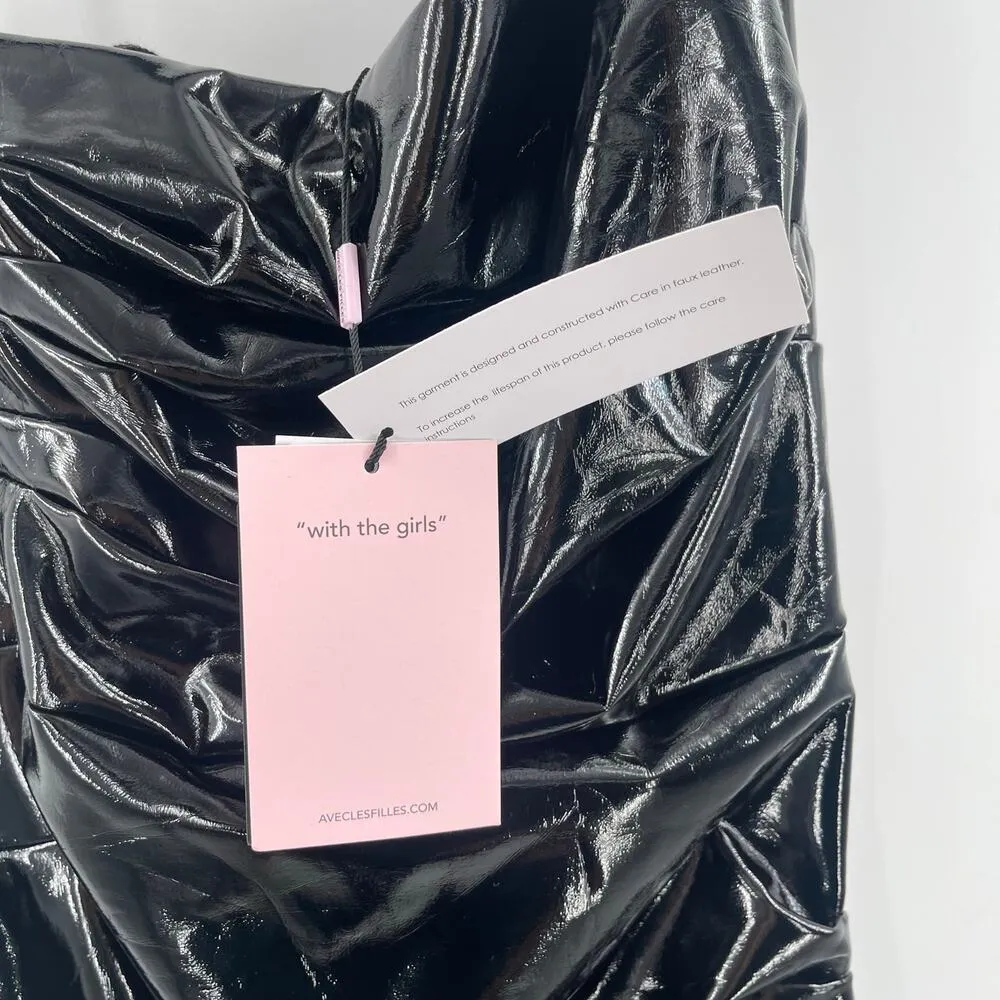 Avec Les Filles Dress SZ Small Faux Ever Leather One-Shoulder Bodycon Black NWT - Image 8