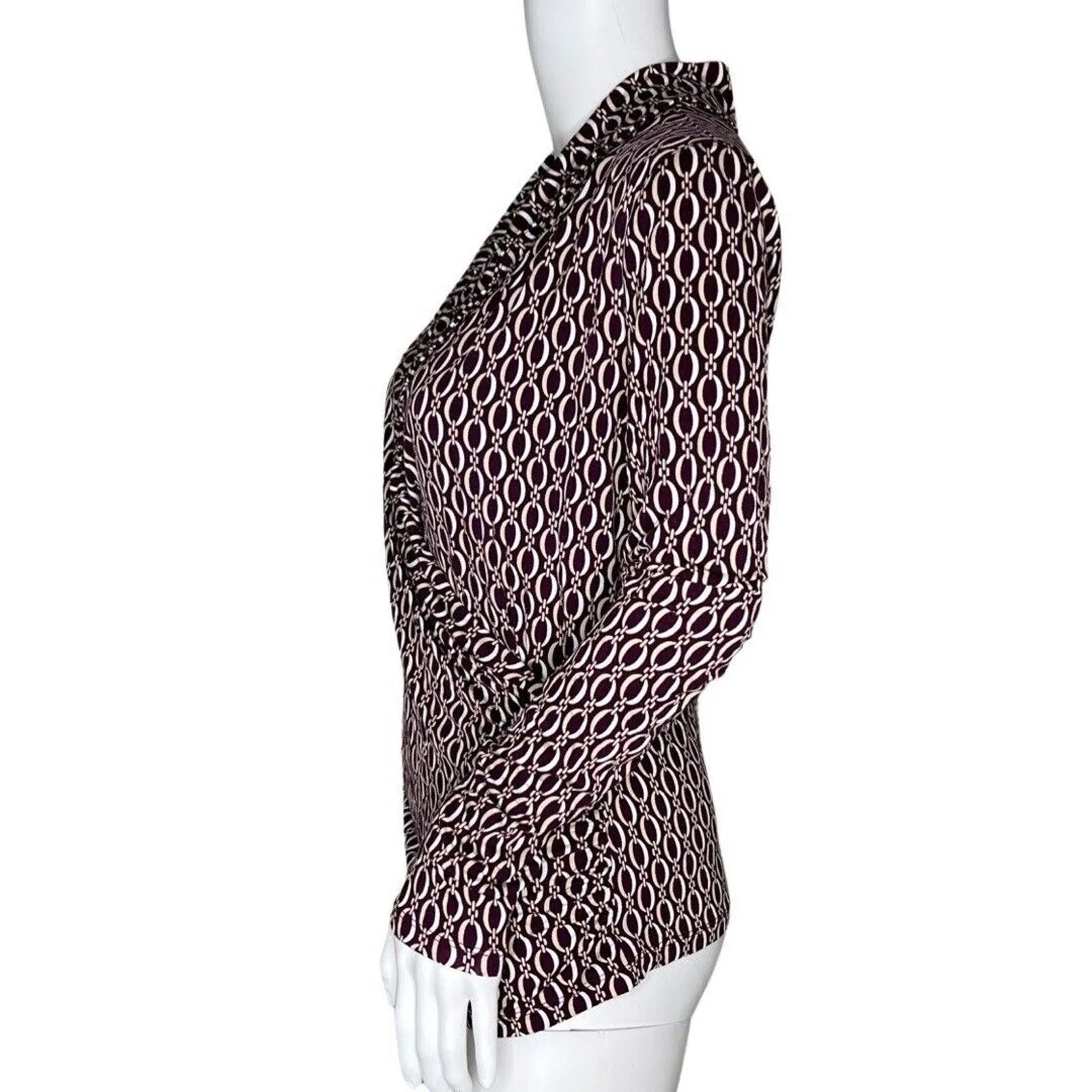 Ann Taylor Shirt Womens Medium Purple Cream Geometric Surplice‎ Office Preppy - Image 3