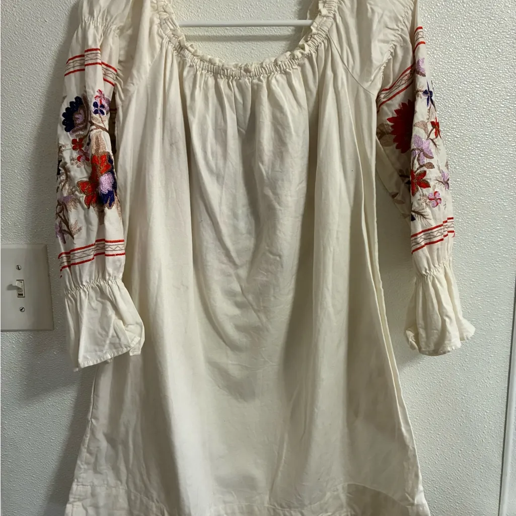 Free People Fleur Du Jour Cream Embroidered Dress Size S (or tunic) - Image 6