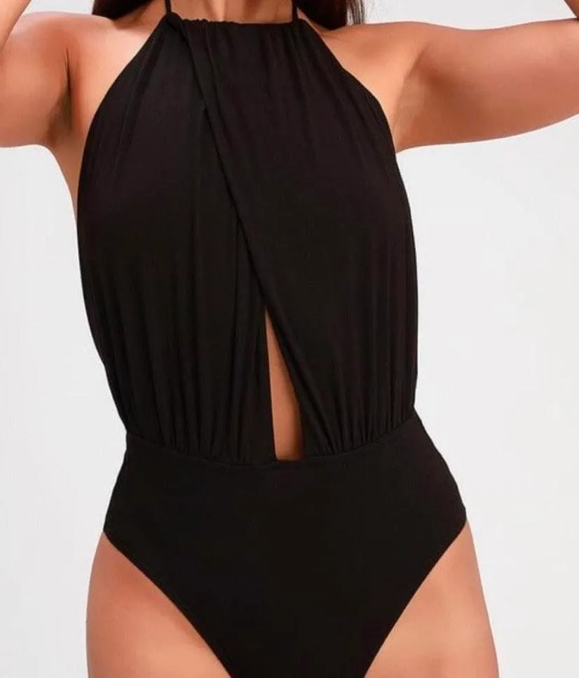 Lulus Black Backless Halter Bodysuit - Image 3