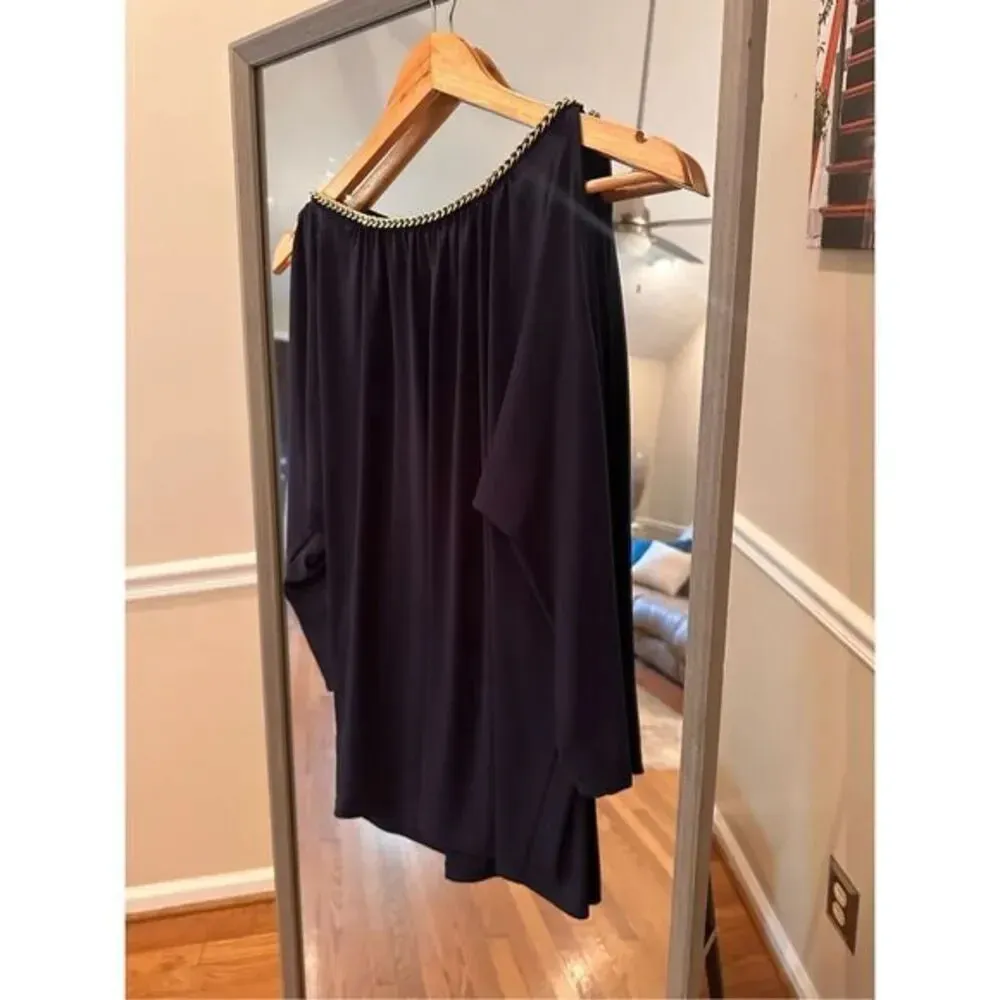 Michael Kors Dolman Cold Shoulder Top Size Small Chain Link Blue - Image 3