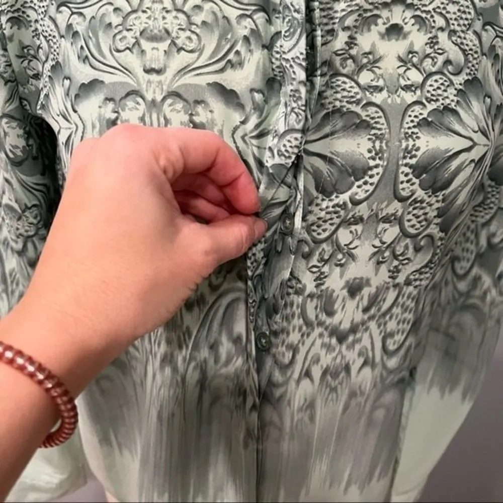 Silence + Noise  Sage Green Print Button Down Long Sleeve Blouse - Image 4