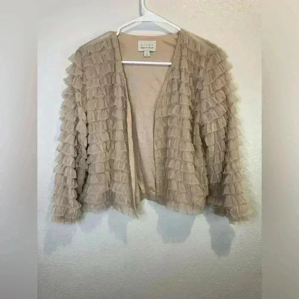 Hinge Tiered Pink Ruffles Open Cardigan‎ Long Sleeve Size M - Image 5