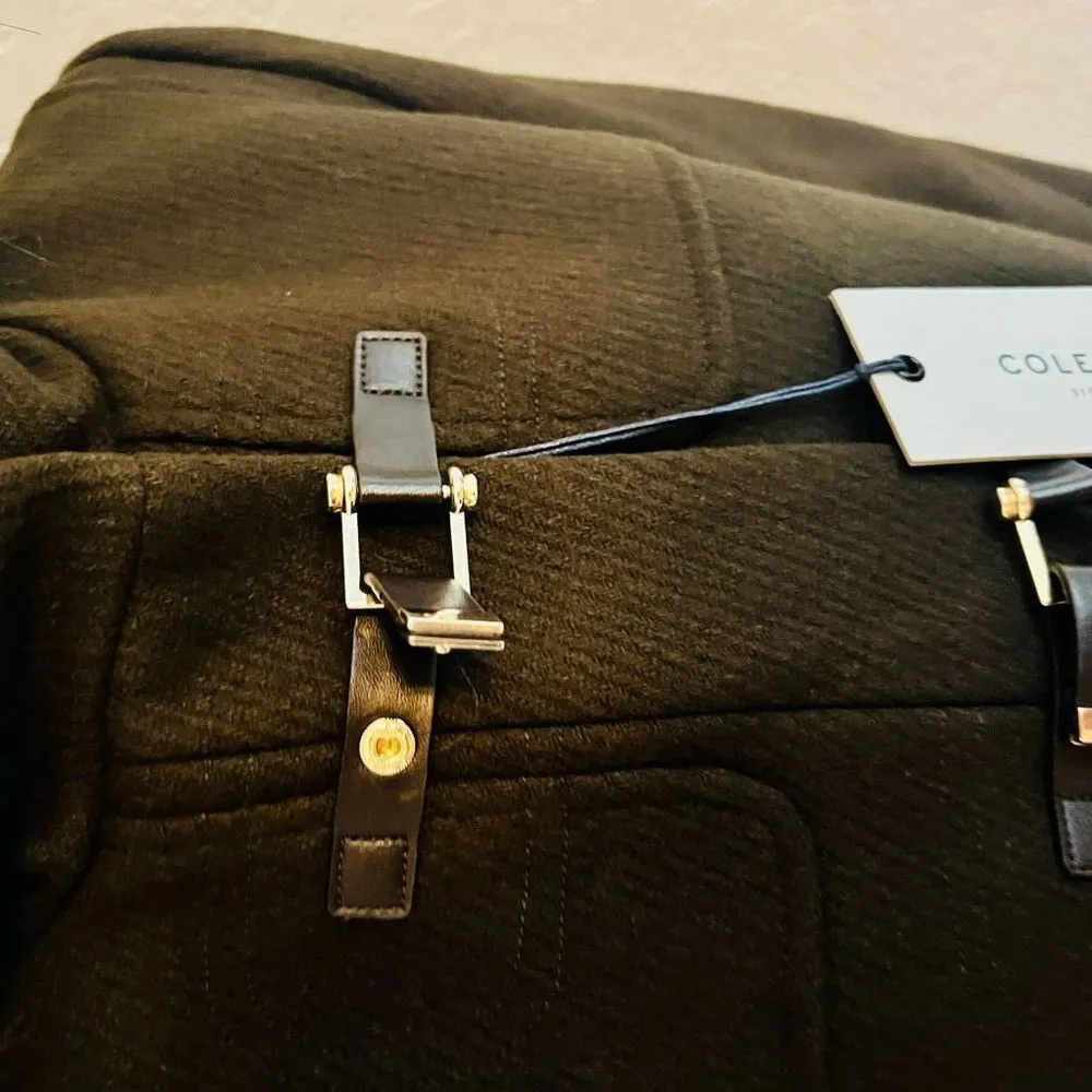 Cole‎ Haan Wool Blend Faux Fur Trim Hooded Coat, Brown, Size 4, NWT - Image 3