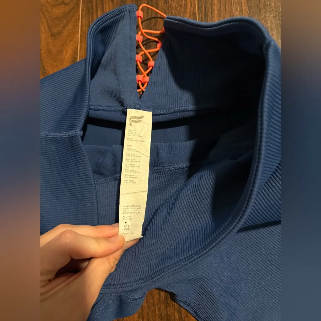 Fabletics High Waisted Seamless Ribbed Legging Corset Workout Yoga Teal Blue XL - Image 9