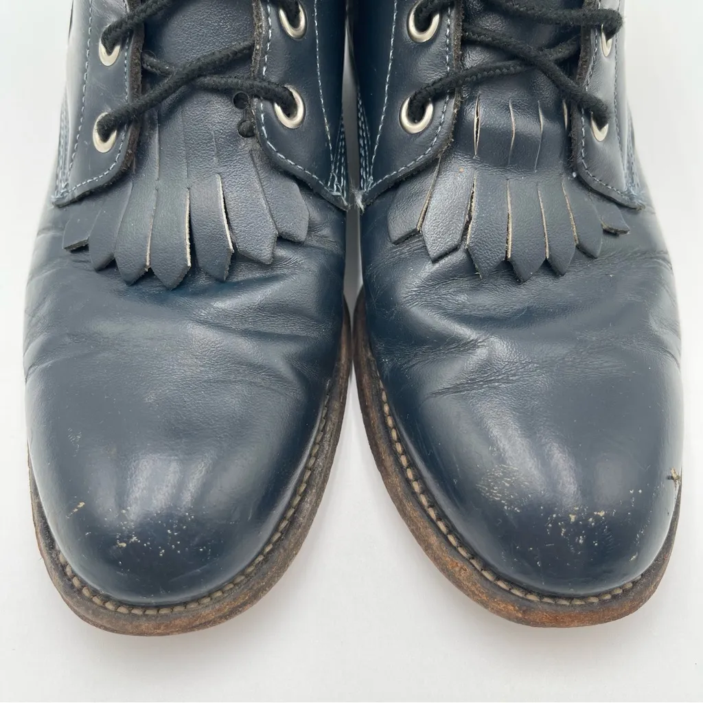 Vtg Justin Western Roper Kiltie Hiram Blue Womens Boots Lace Up Size 7C Fringe - Image 6