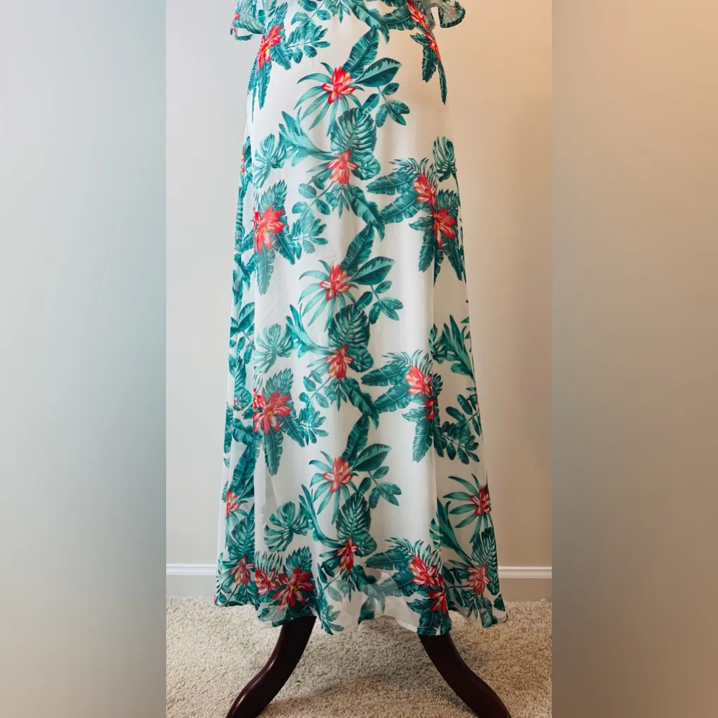 Lulu's Evadne Two Piece Teal and Coral Tropical Floral Maxi Dress Size S - Image 11