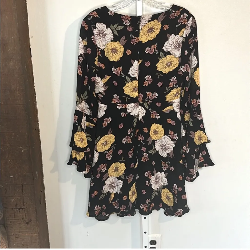 Altar'd State Juliette Dress Black Floral Tiered Ruffle Bell Sleeves Size Small - Image 6