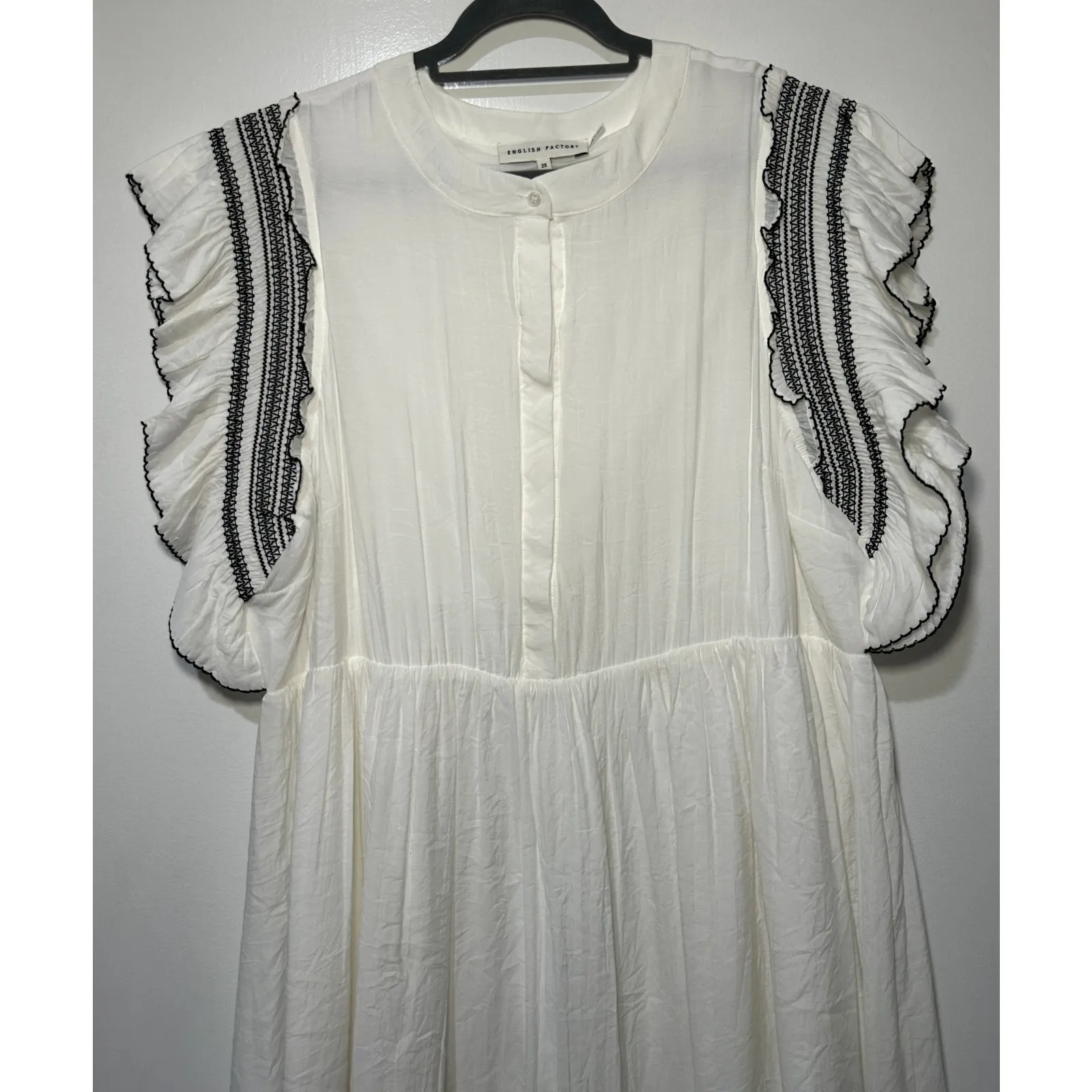 English Factory Ruffled Mini Dress White Black Plus Size 2X NWOT Feminine Charm - Image 2
