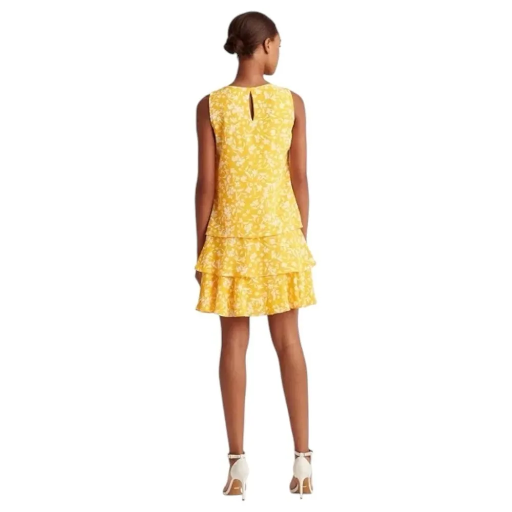 NEW Lauren Ralph Lauren Yellow and White Floral Crepe Shift Dress Size 10P - Image 4