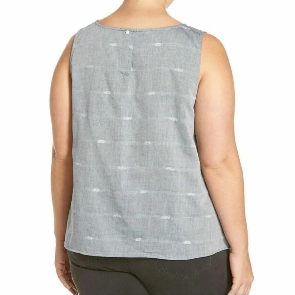 Eileen Fisher Denim Cotton Nomadic Stripe Sleeveless Shell Tank Top Jacquard L - Image 6