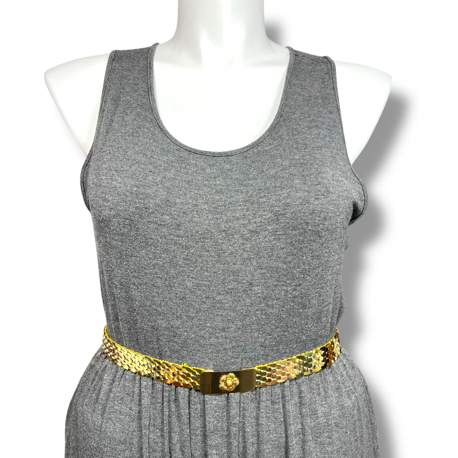 Vintage 50s 60s Womens Scales Stretch Belt Flower Buckle Accent Gold Tone - Image 2