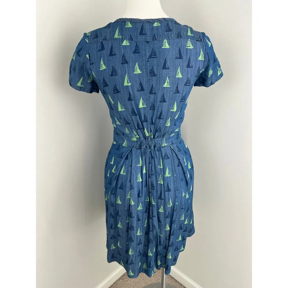 Anthropologie Porridge Topsail Chambray Nautical Sailboats Dress 0 - Image 4