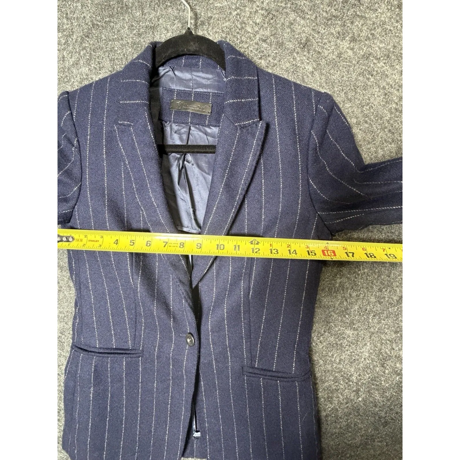 Massimo Dutti Blazer Jacket Womens 4 Blue Pinstripe Wool Blend Italian Fabric - Image 4