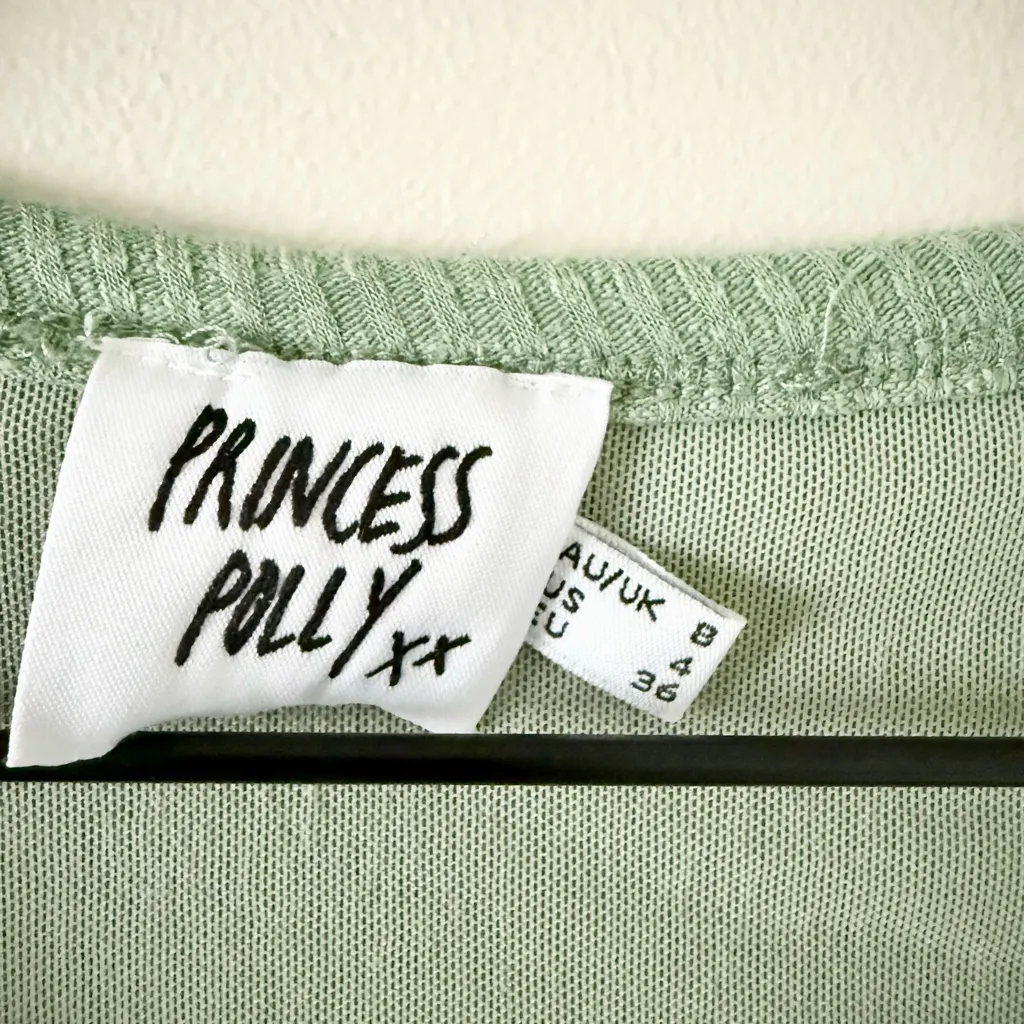 Princess Polly Sage Button Down Ribbed Knit Crop Top Size 4 - Image 3