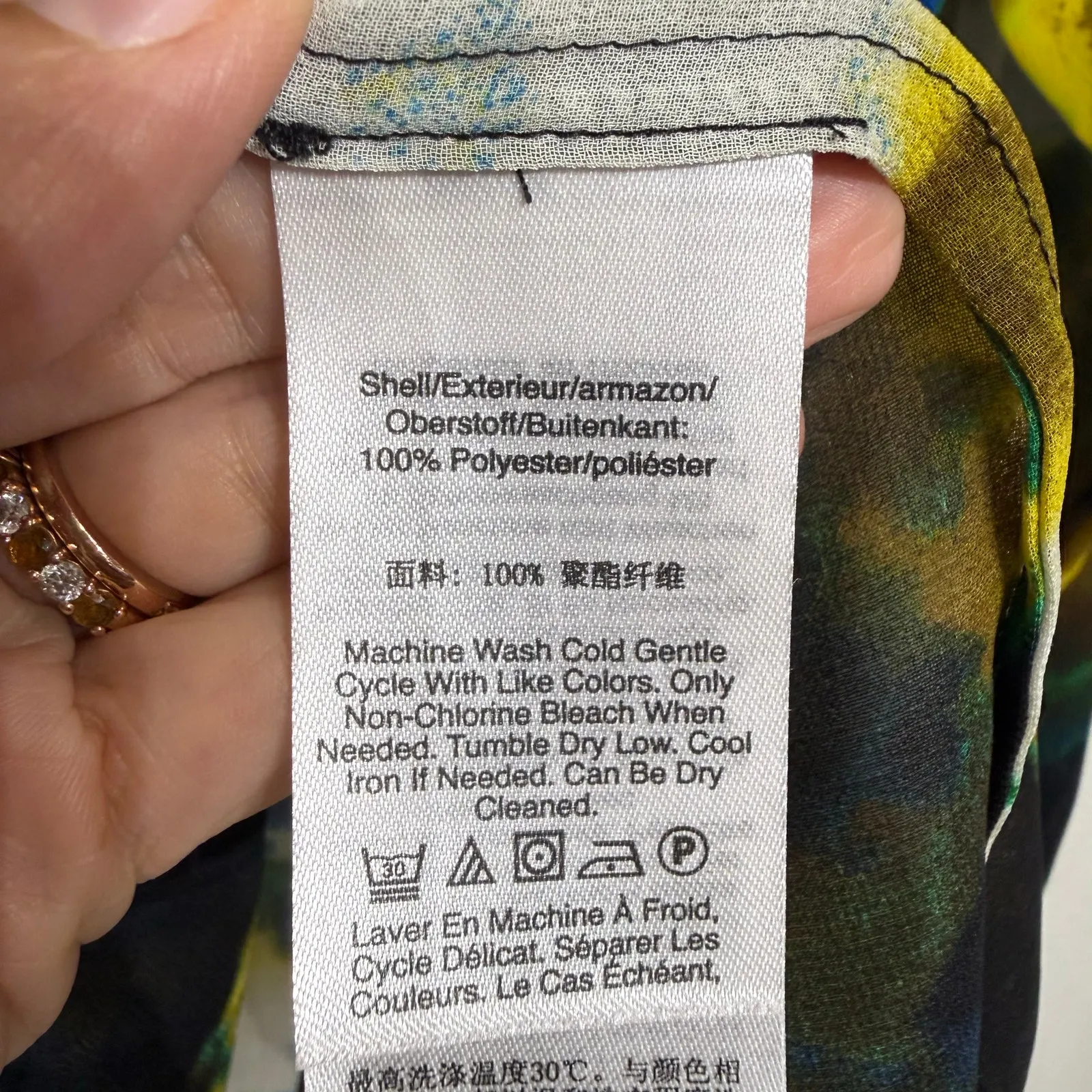 DKNY Black Sheer Cloud Print Button Down Blouse Sz L - Image 6