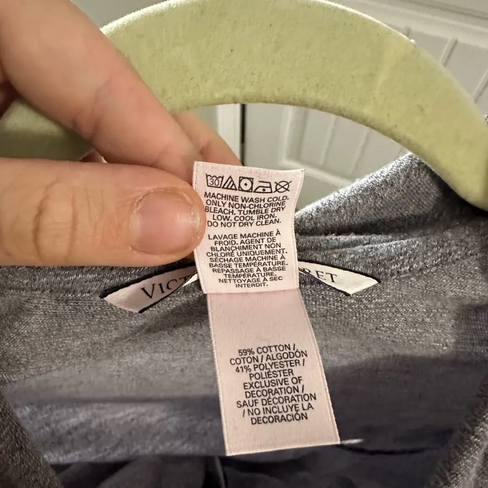 Victoria’s Secret grey pink button up pajama shirt long sleeve embroidered﻿ - Image 5