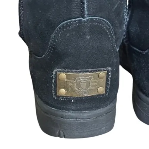 Rj's Fuzzies Black Sheepskin Boots Sz 6 Sherpa lined Genuine Suede Winter‎ Cozy - Image 4