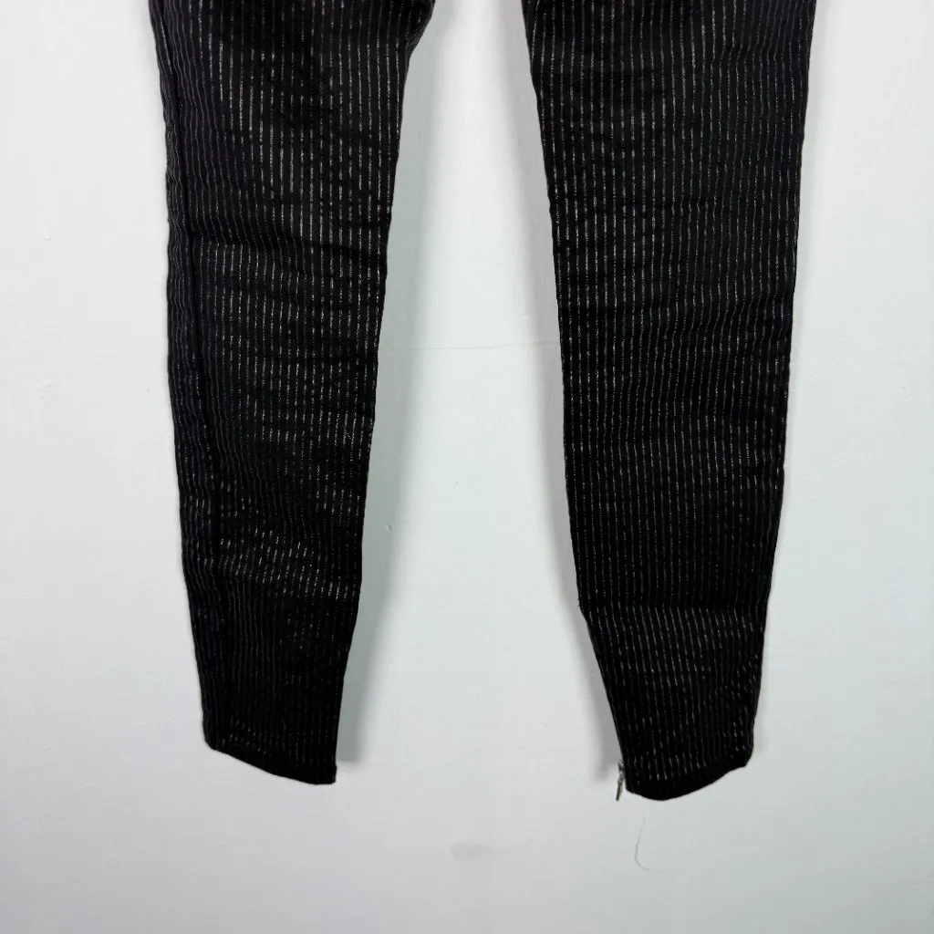 RtA Diavolina Metallic Pinstripe Pants Foldover Ankle Revolve Black Size 24 EUC - Image 13