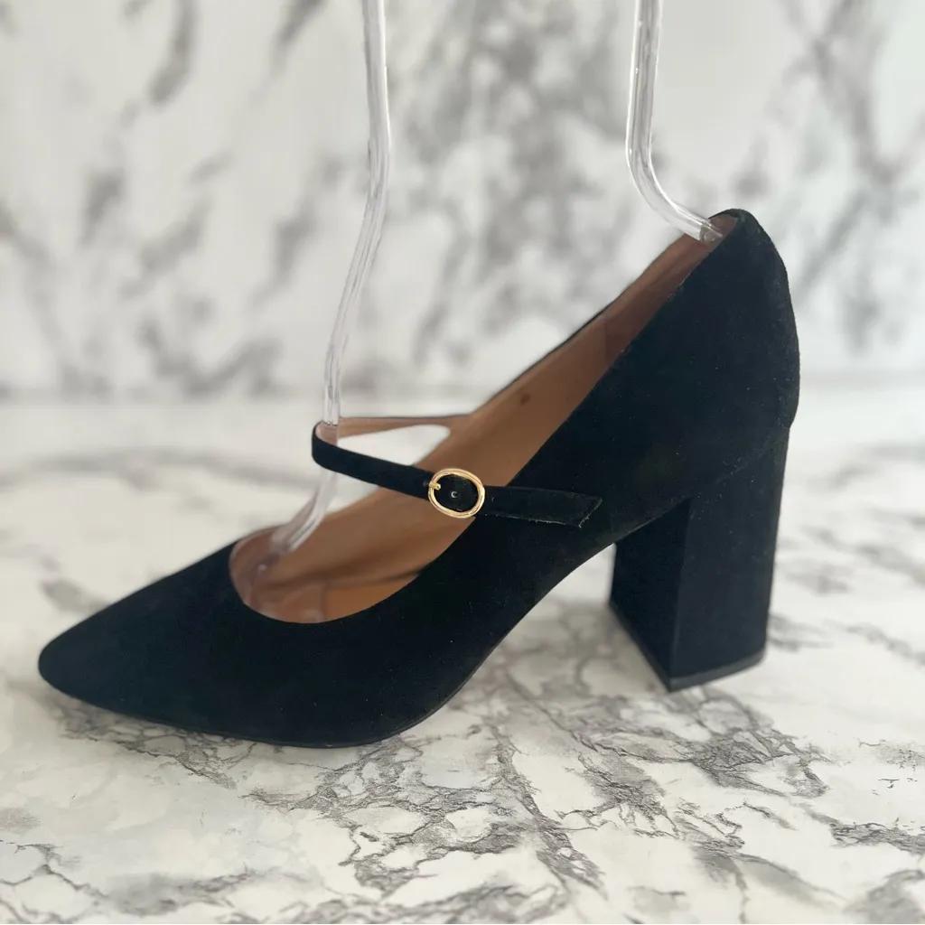 Halogen Atlantic Pacific Helenah Mary Jane Pumps Black Suede Block Heel Trendy - Image 12