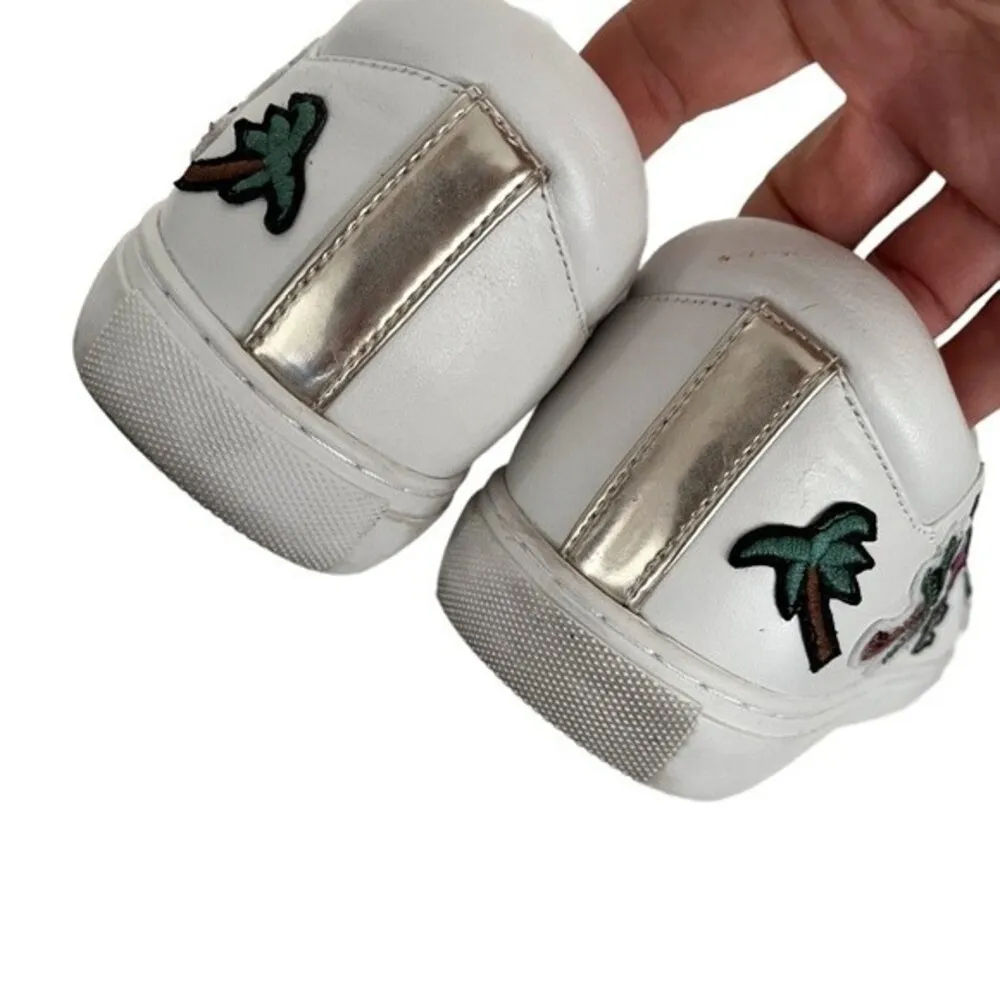 KENNETH COLE Leather Sneakers White Embellished Tree Flamingo Sun Patches Size 9 - Image 7