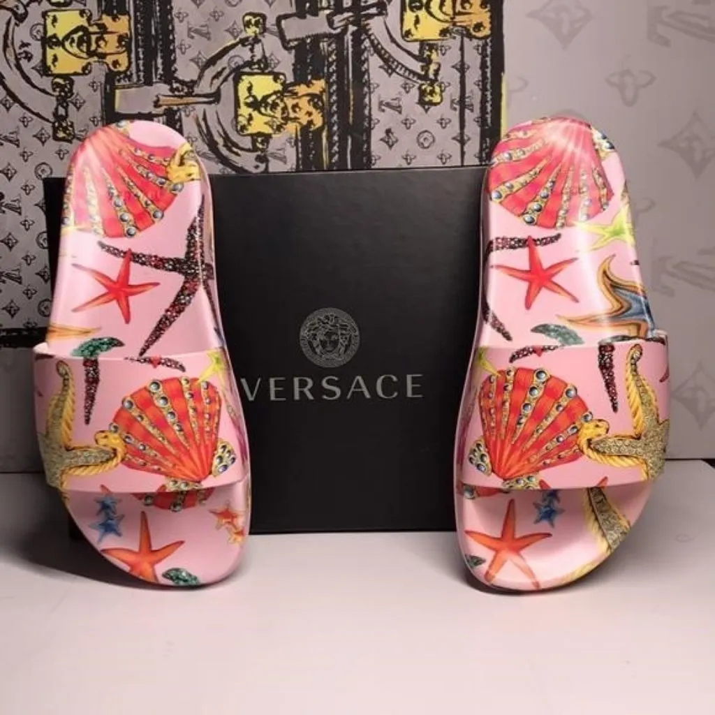 New Authentic Versace Trésor de la Mer Slide Sandals – Women, Starfish Print - Image 2