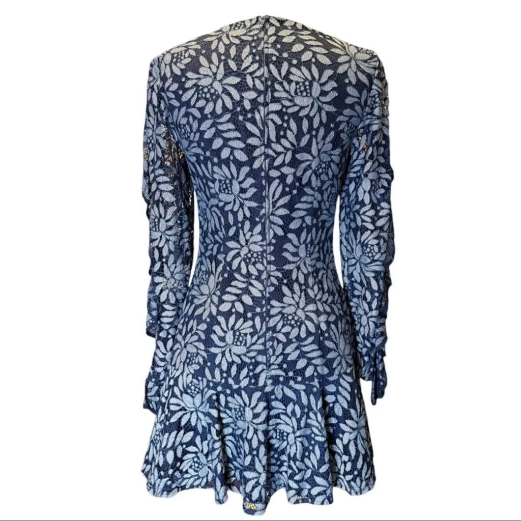 KEEPSAKE‎ The Label Engage Floral Lace Mini Dress Long Sleeve Navy Blue M EUC Size M - Image 7