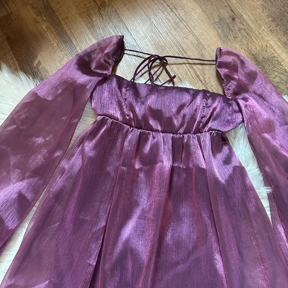 LUCY IN THE SKY Crinkle Long Sleeve Babydoll Mini Dress - Image 4