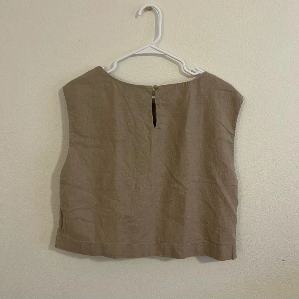 Abercrombie and Fitch tan linen and cotton blend tank blouse - Image 4