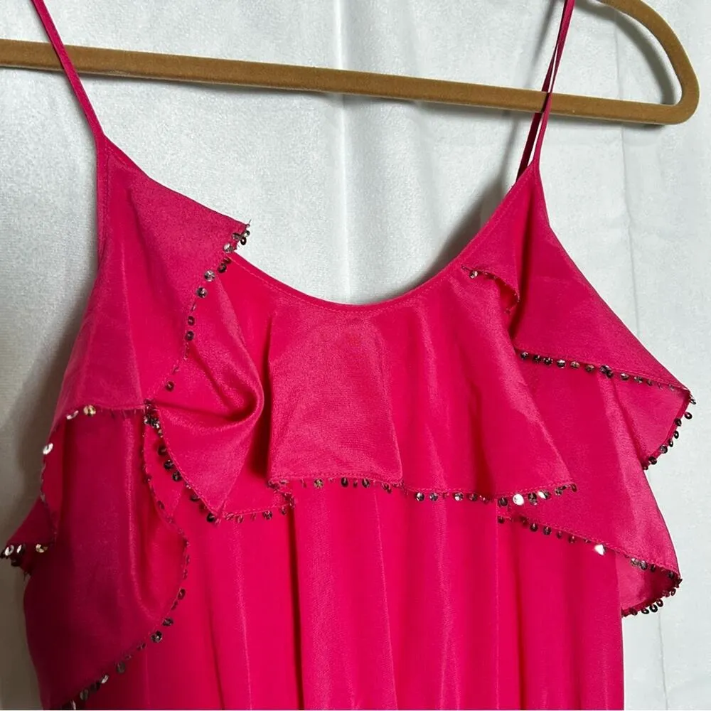 Rebecca Taylor Pink Silk Sequin Ruffle Spaghetti Strap Sleeveless Mini Dress 0 - Image 4