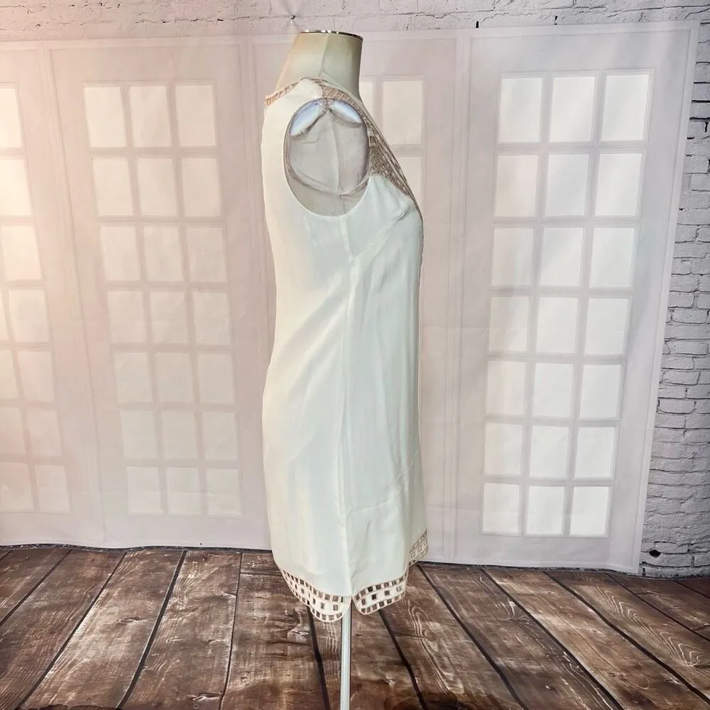 Ella Moss Ivory White 100% Silk Embroidered Sleeveless Shift Dress Size XS - Image 6