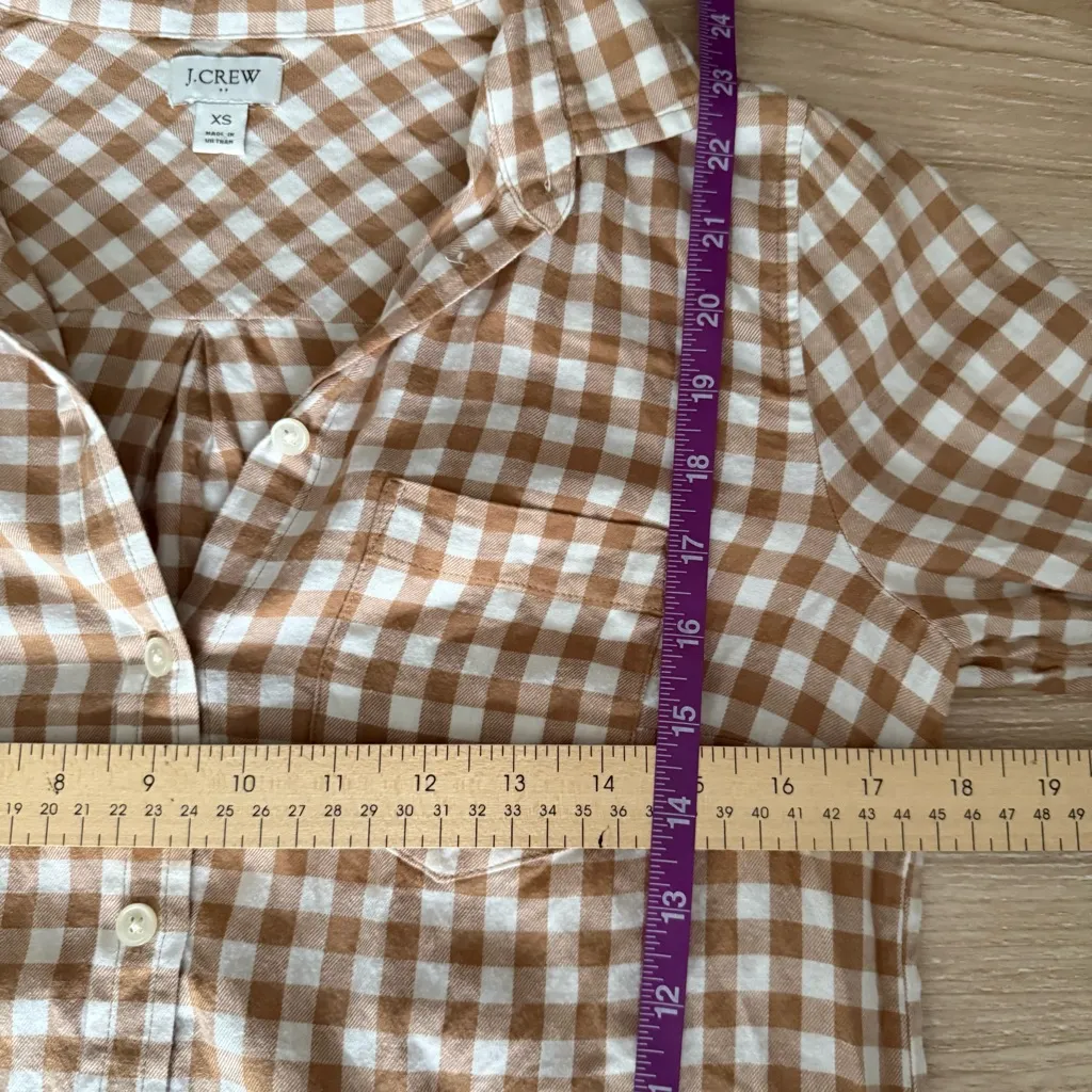 J.Crew XS Women’s Flannel Plaid Shirt Long Sleeve Tan Caramel White Fall Cabin - Image 6