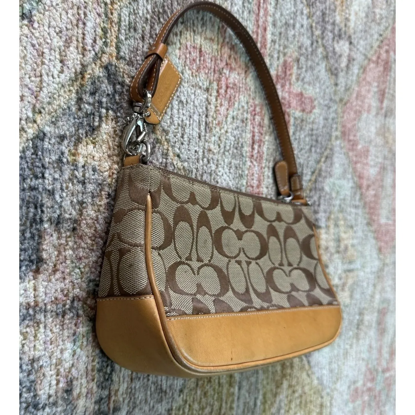 Vintage Y2K Coach Signature Demi Mini Pouch Handbag Tan Canvas Leather 6094‎ - Image 3