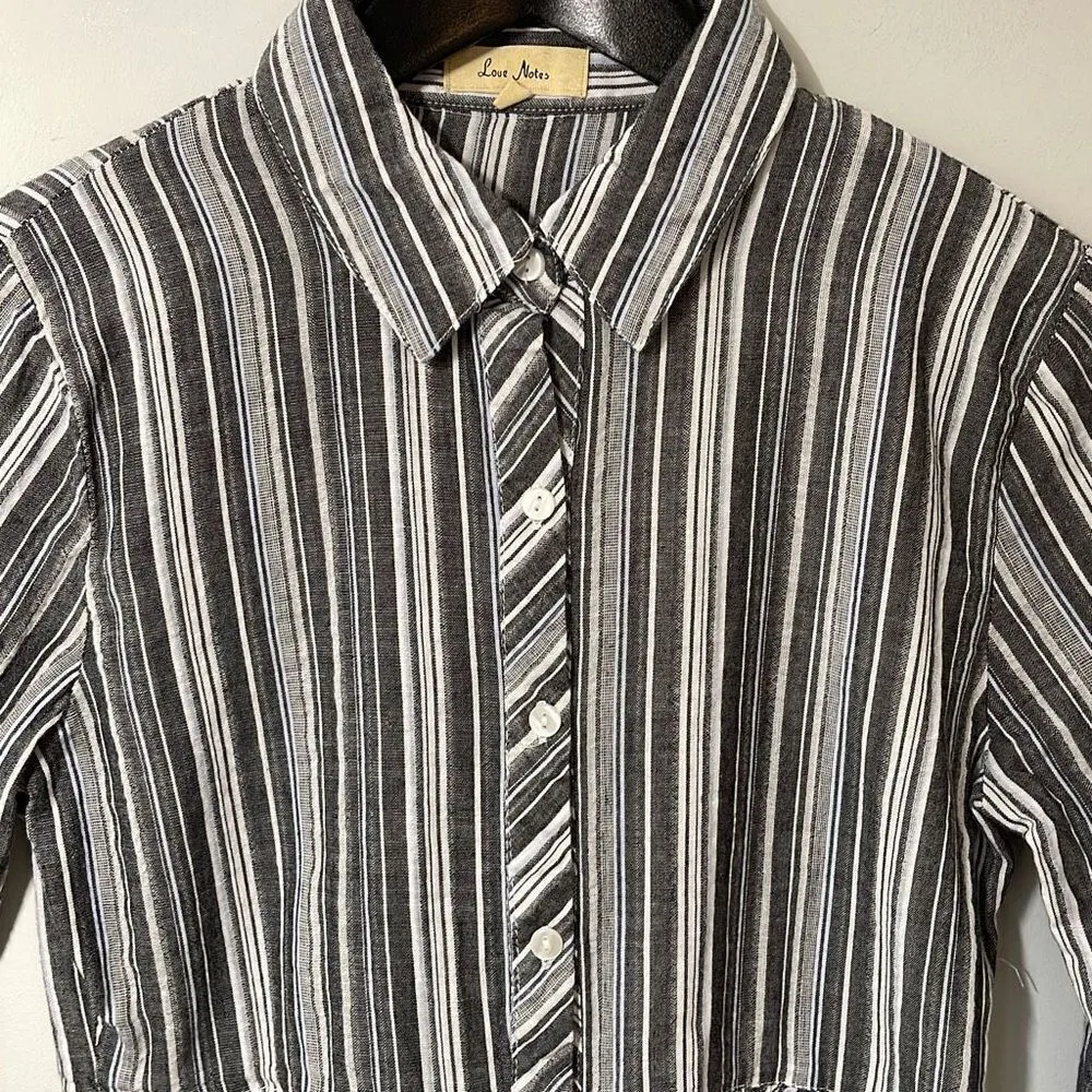 Love Notes Womens Button Up Top Blouse Striped Peplum Long Sleeve‎ Gray Medium - Image 3