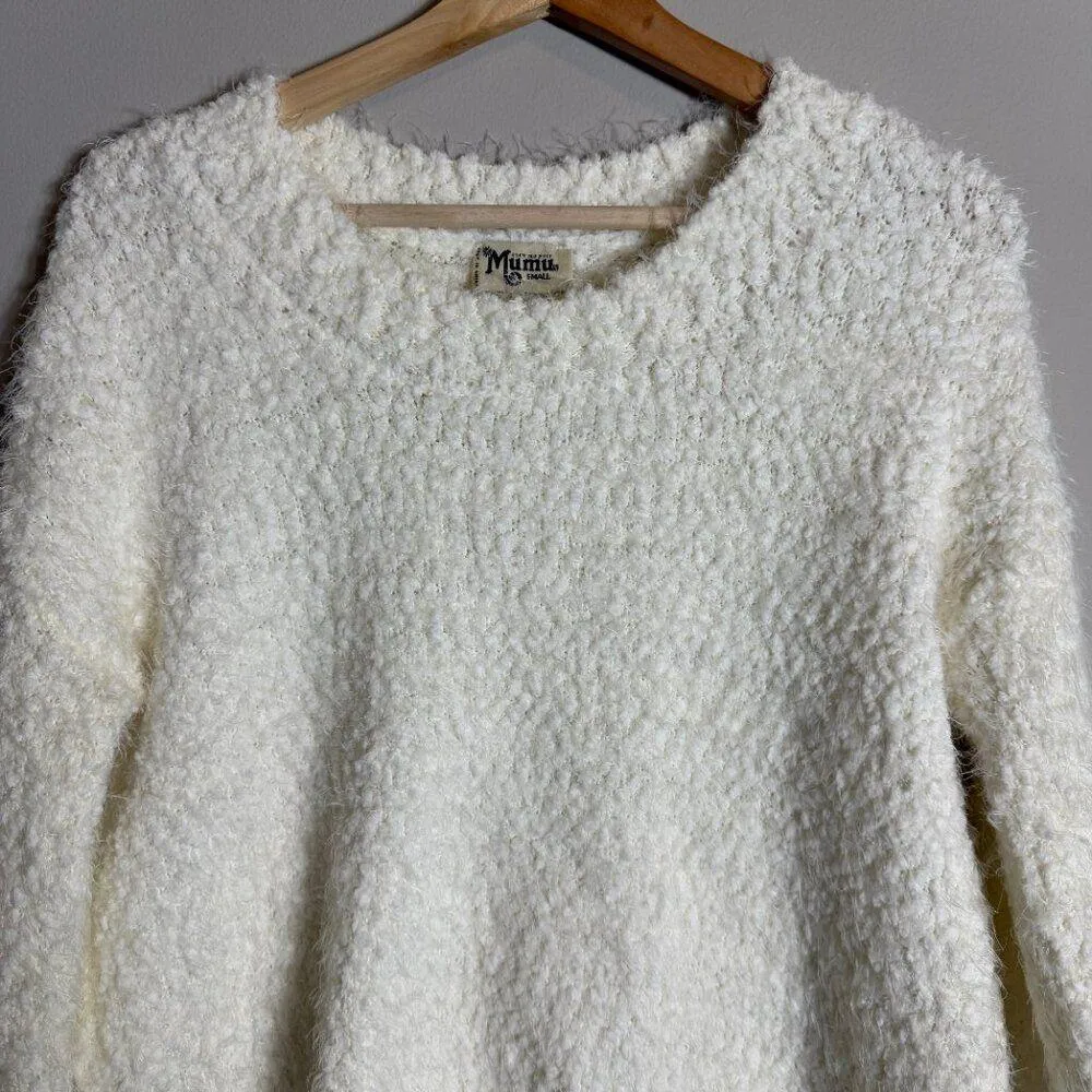 NWOT Show Me Your Mumu Cropped Varsity Sweater Knubby Knit Women's Small Cream - Image 6