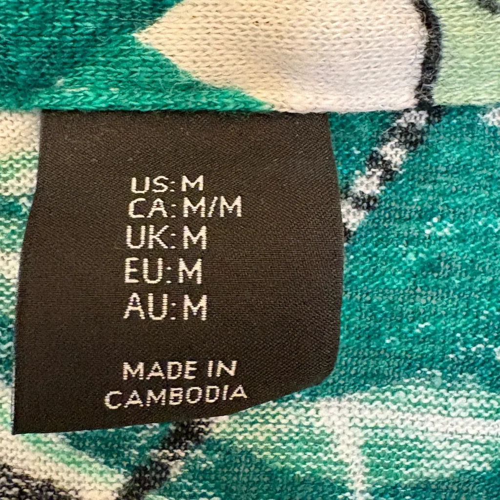 Tahari Linen Tropical Leaf Print Top M Green White Resort Coastal Chic - Image 4