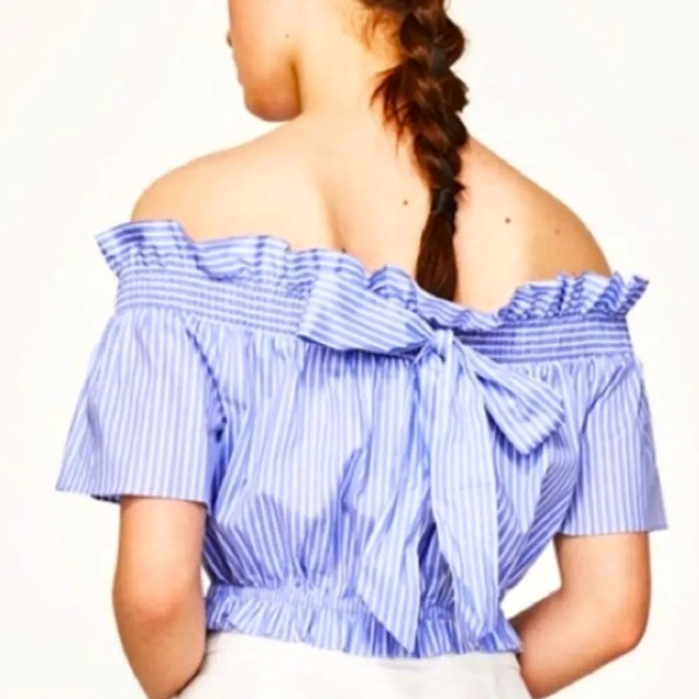 Zara Basic Striped Ruched Off Shoulder crop top Blue Size S - Image 2