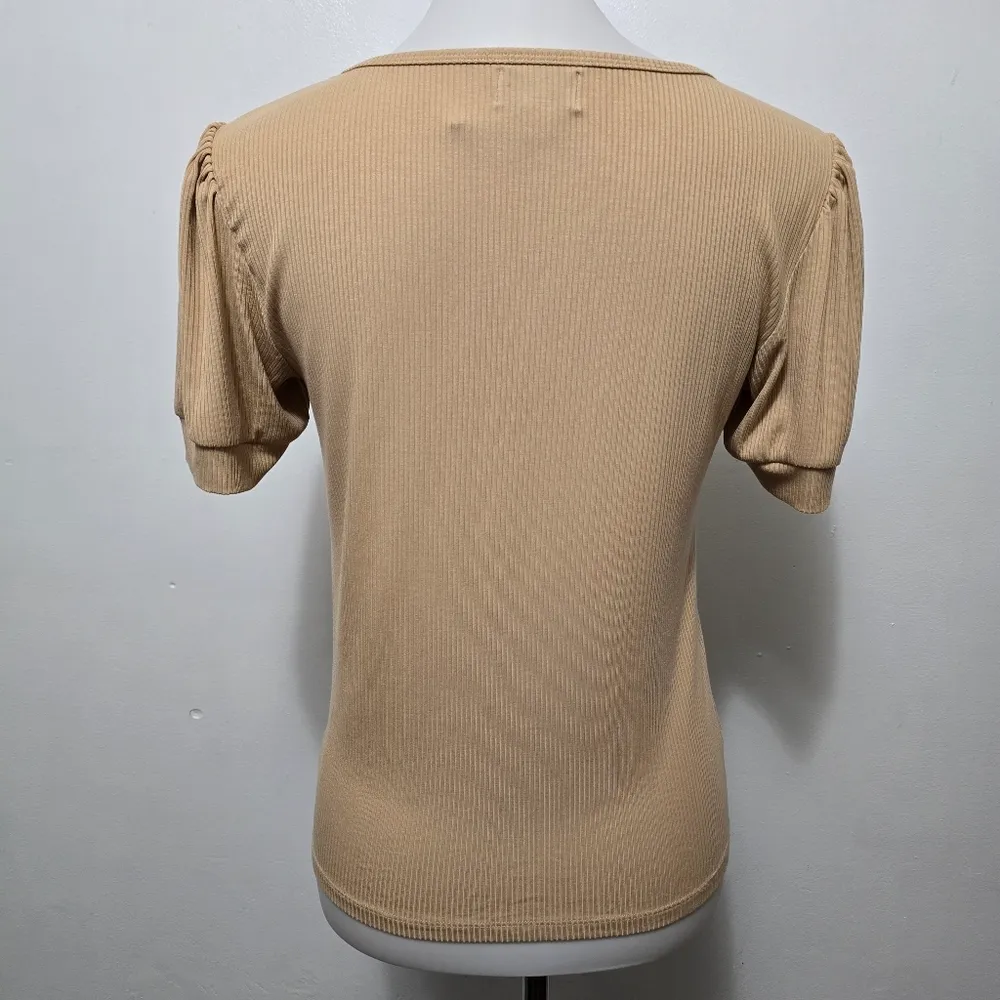 The Drop Theresa Tan Sweetheart Neck Ribbed Knit Puff Sleeve Top Size Medium - Image 5