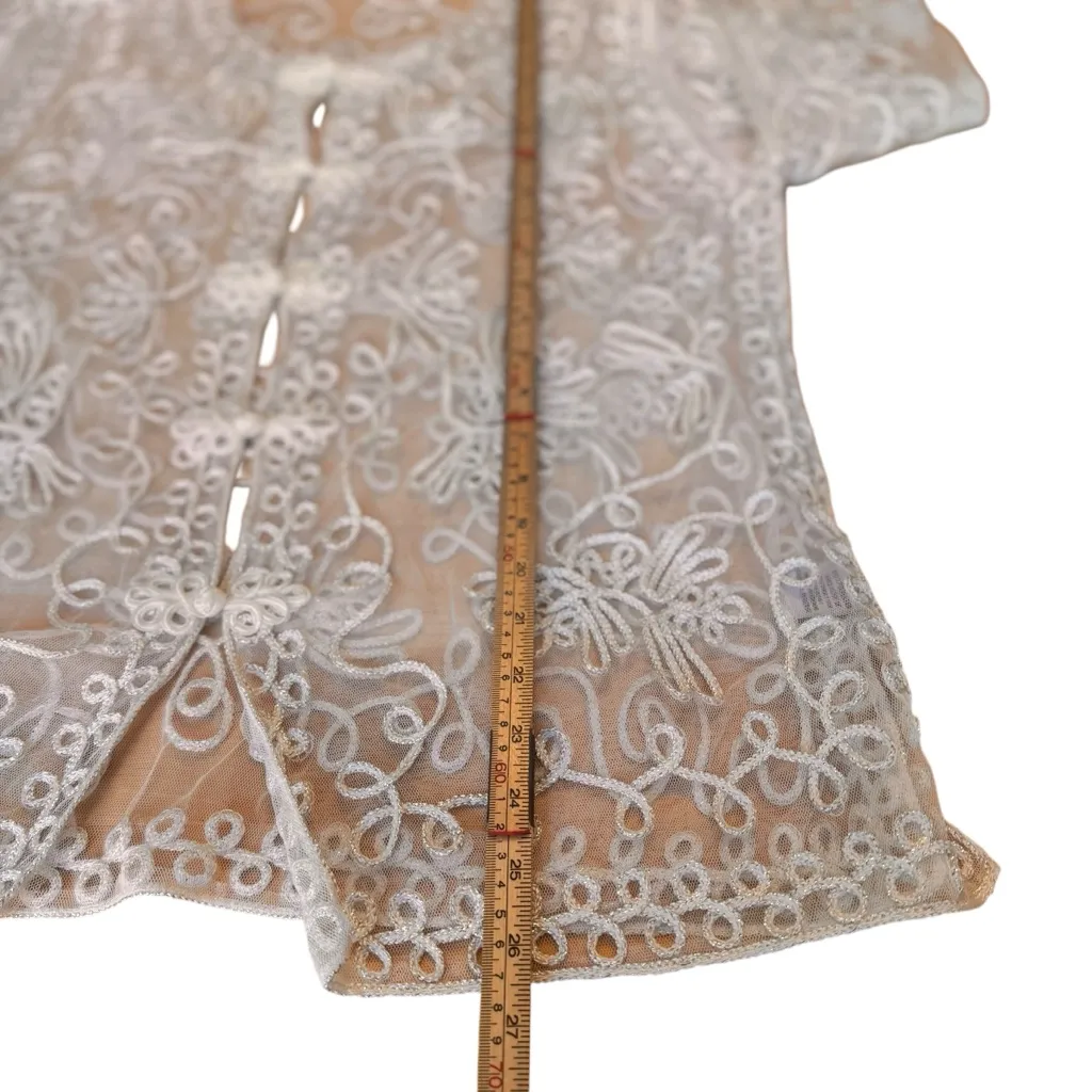 Vintage Princess Cruises White Metallic Sheer Lace Embroidered Blouse XL Formal Silver - Image 11