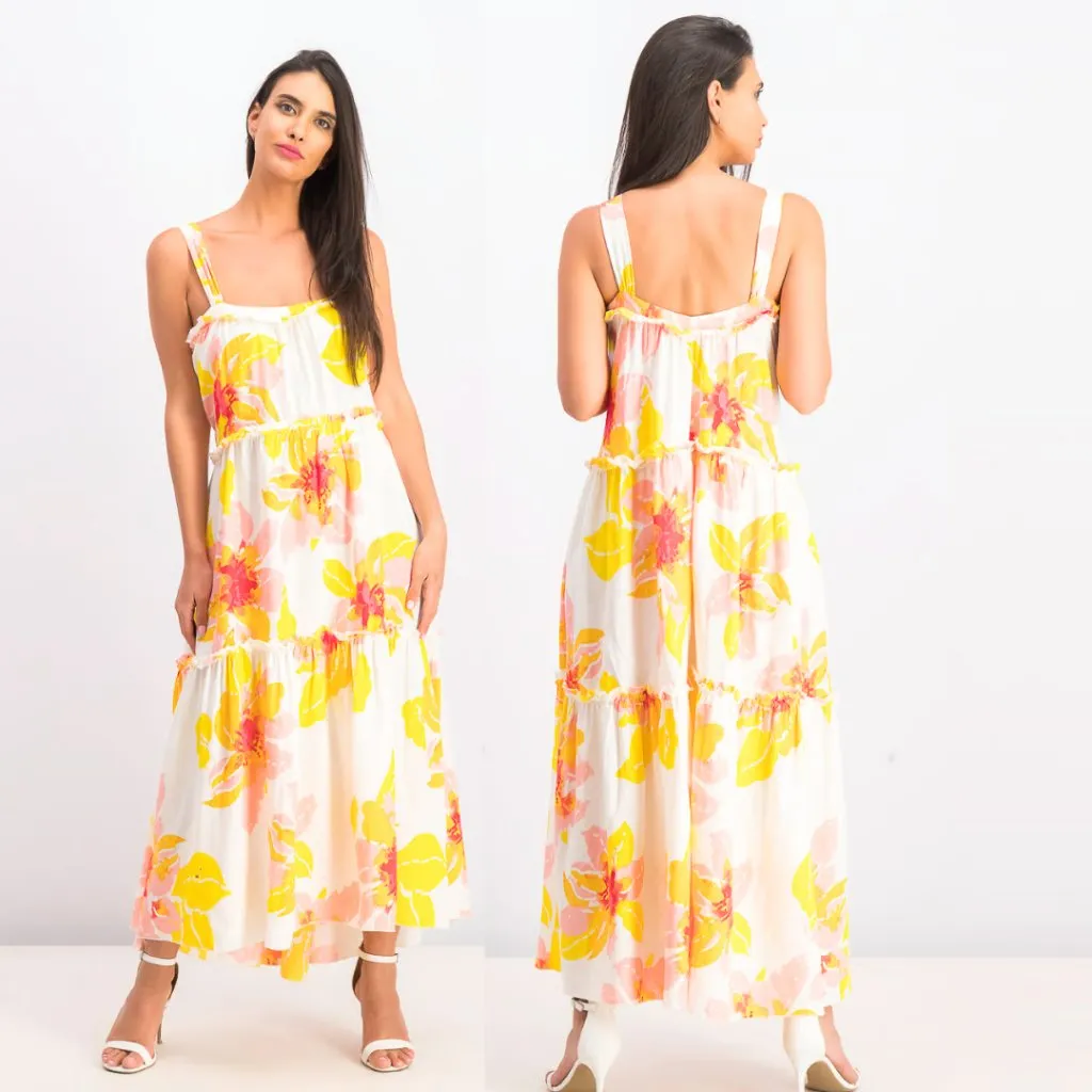 Free People Women's Moonshine Linen Blend Floral Midi Dress Neutral Boho Size M - Image 10