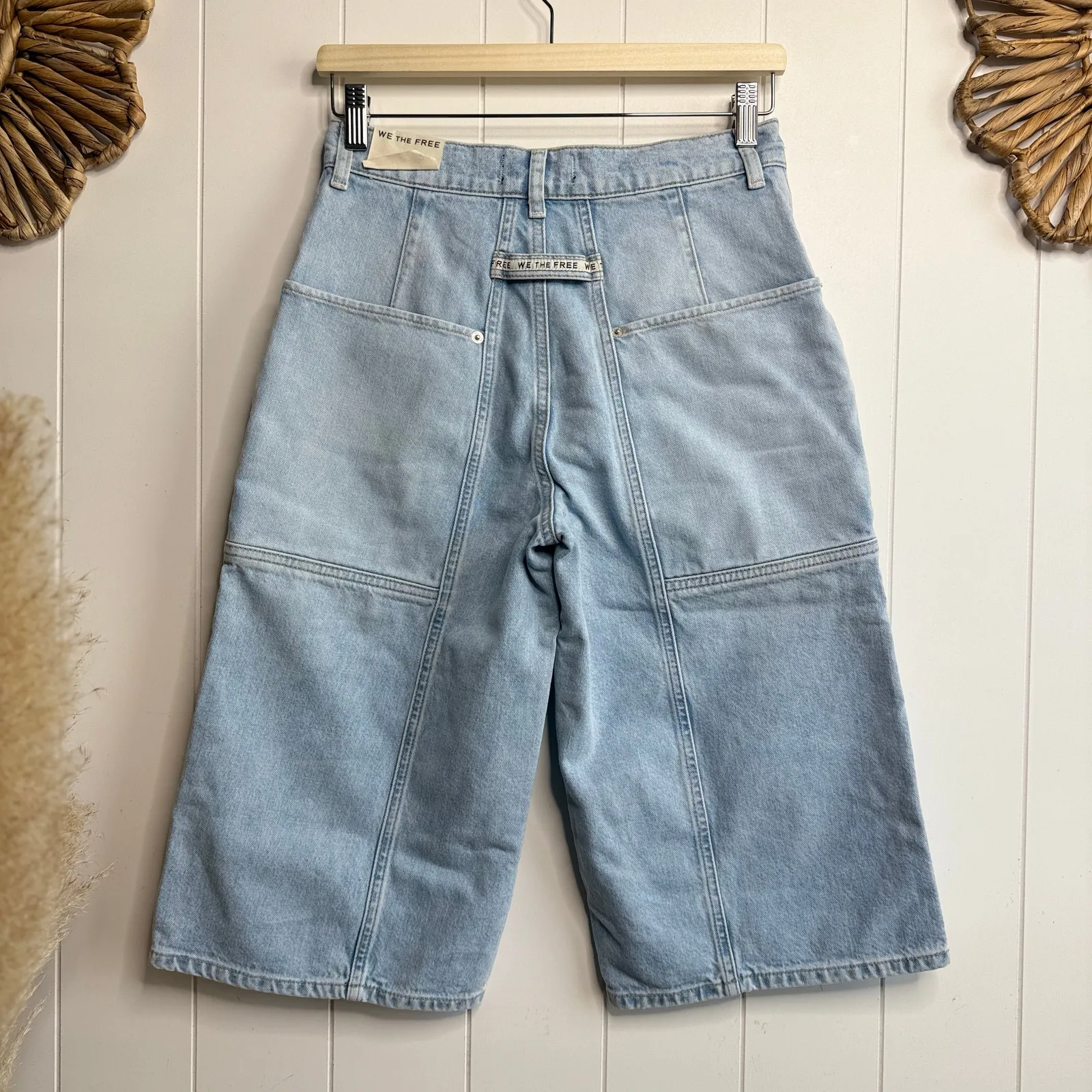 Free People cropped jeans pants long shorts denim bermuda relaxed cotton 26 - Image 4