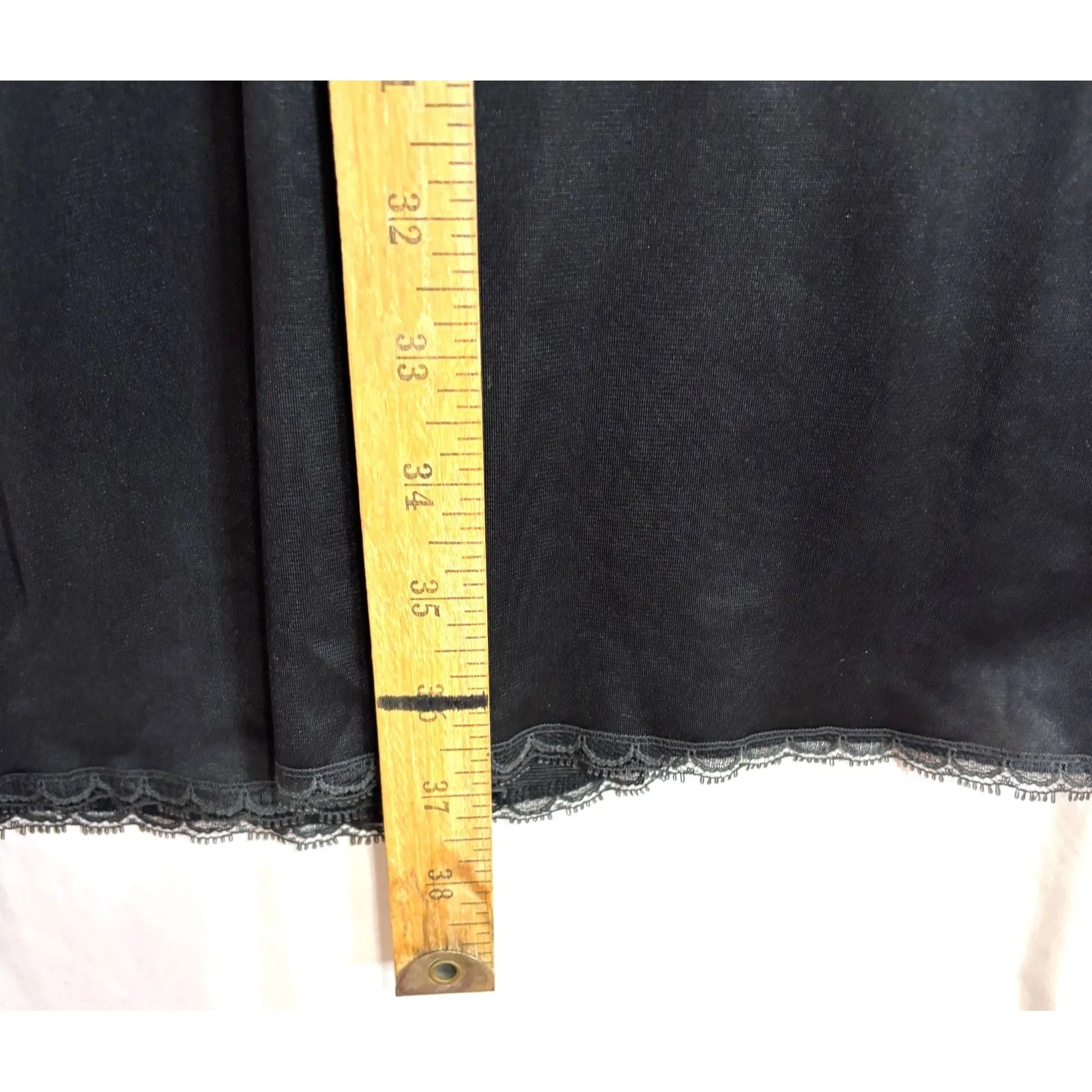 Vtg 70s Vanity Fair Womens Black Lace Trim Nylon Slip Dress Goth Vamp Sz 38 L - Image 4