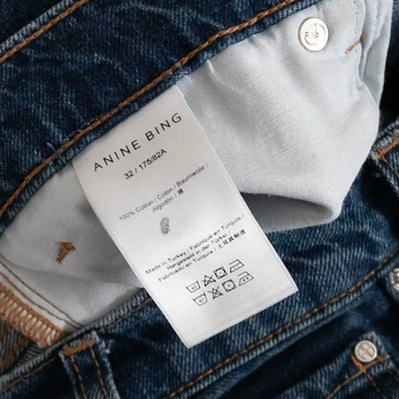 Anine Bing Roy Wide Leg Mid-Rise Jeans Dark Blue Wash Women's Size 32 - Image 12