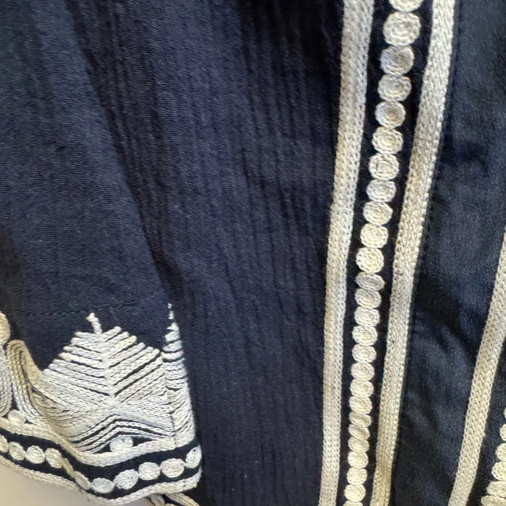 Tory Burch Navy and Cream Embroidered Blouse - Image 6