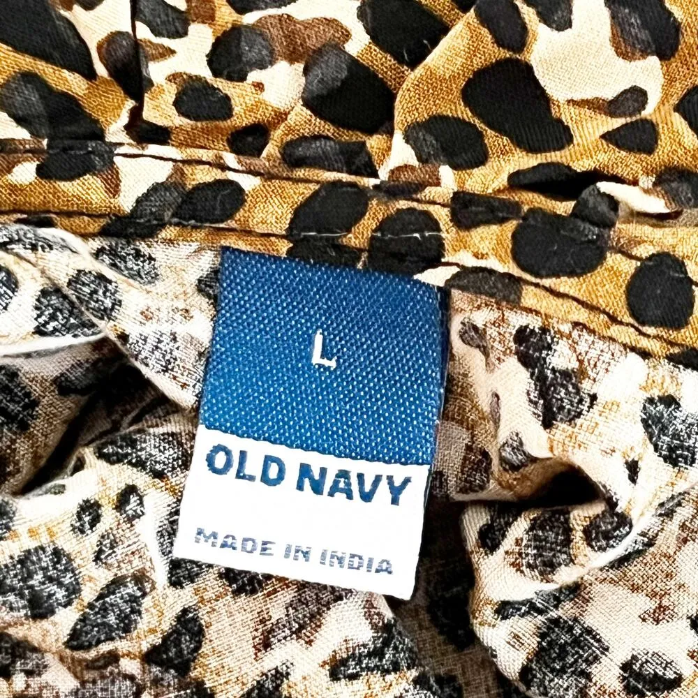 Old Navy Waist Defined Ruffle Trim Mini Dress Leopard Wild Spots Brown Large - Image 4