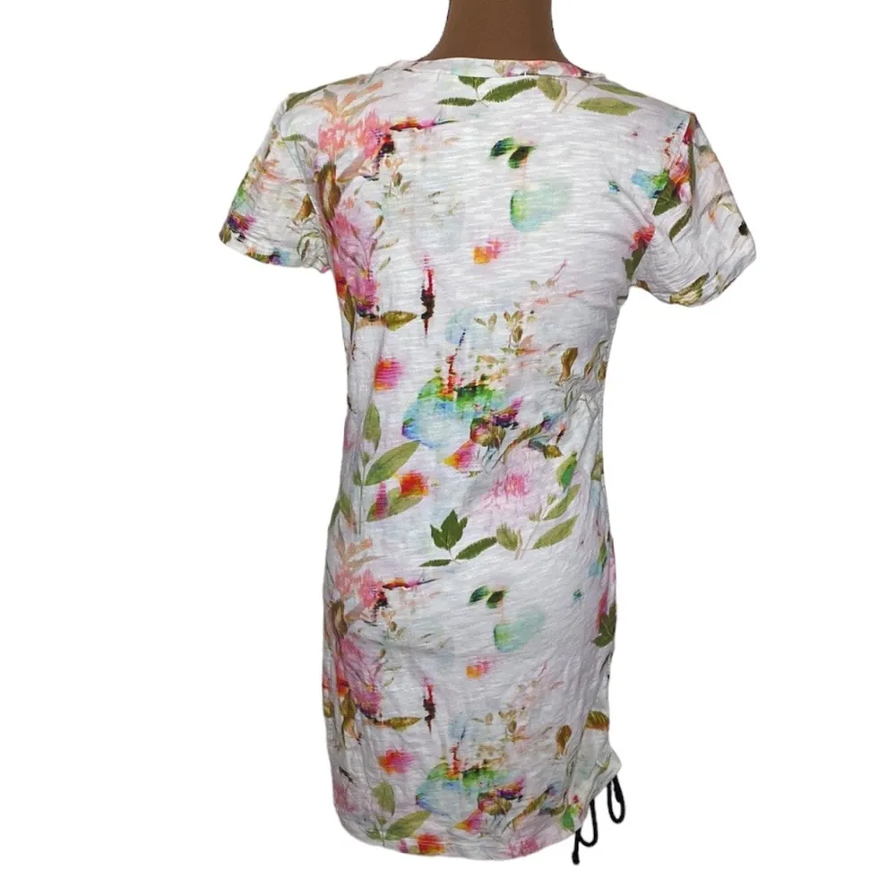 Pam & Gela Short Sleeve Side Shirred Mini Dress Multi floral print slub cotton M - Image 3